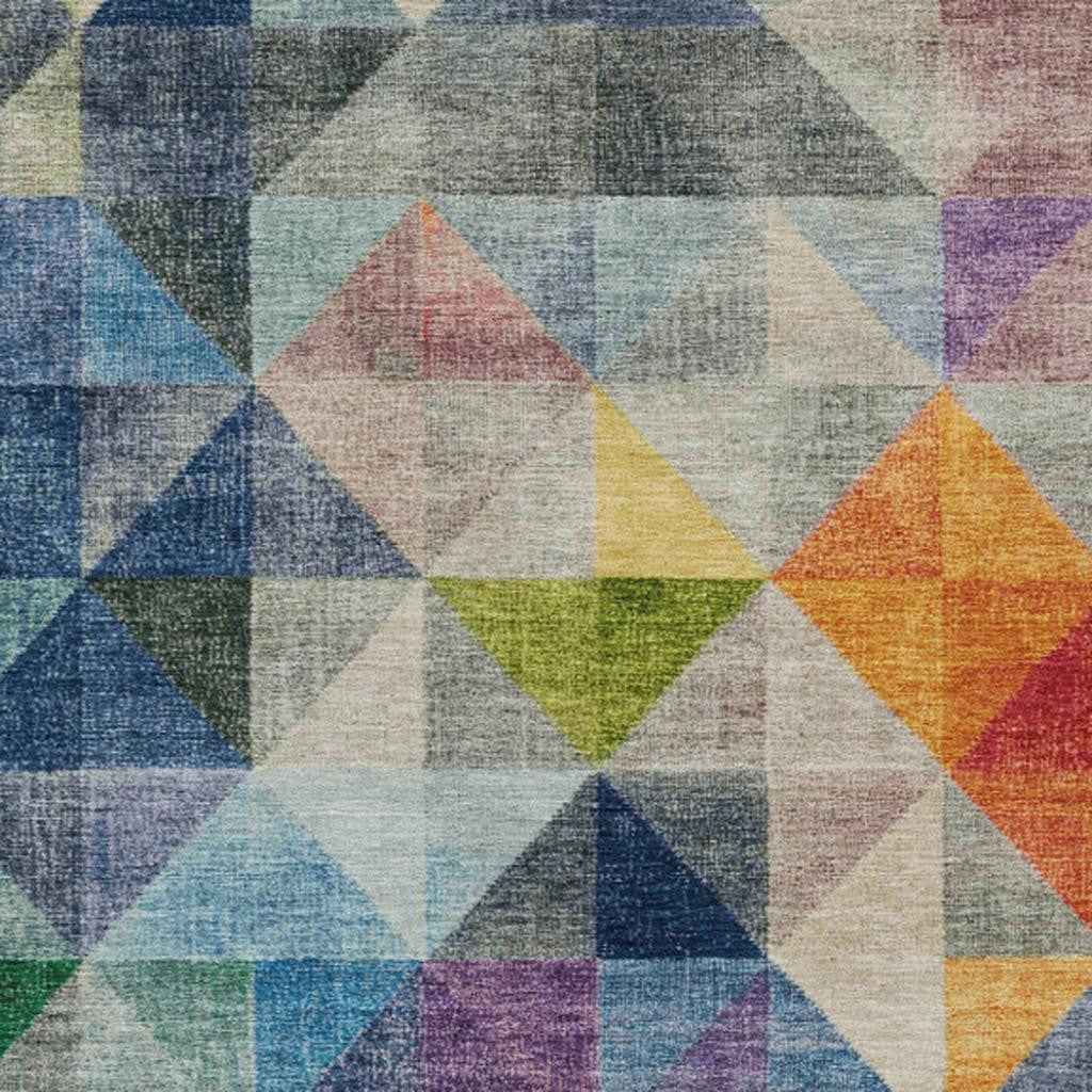 8' X 10' Beige Navy Blue And Orange Geometric Washable Indoor Outdoor Area Rug