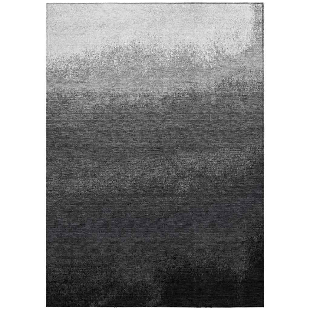 8' X 10' Gray And Silver Ombre Washable Indoor Outdoor Area Rug