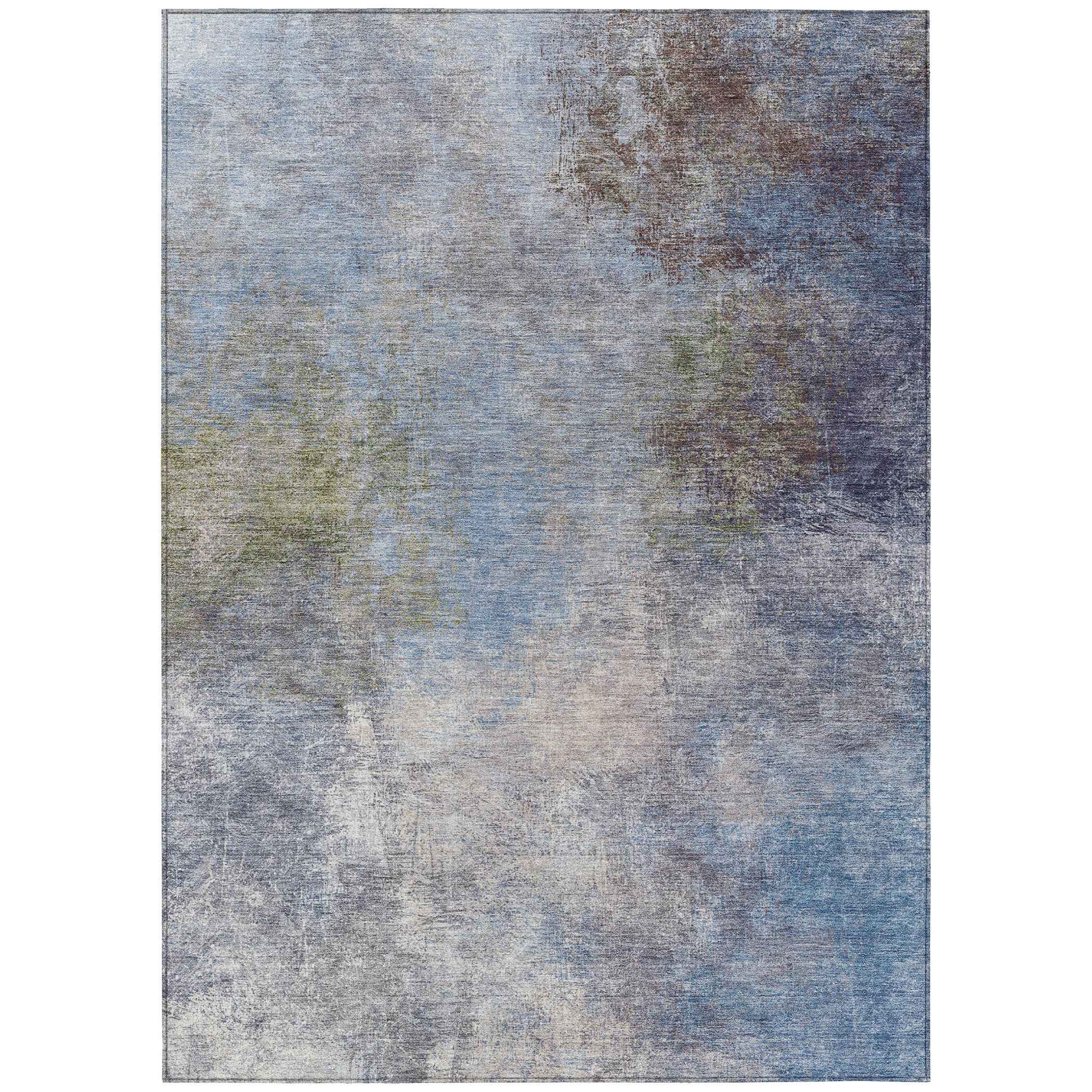 3' X 5' Denim Blue And Ivory Abstract Washable Indoor Outdoor Area Rug