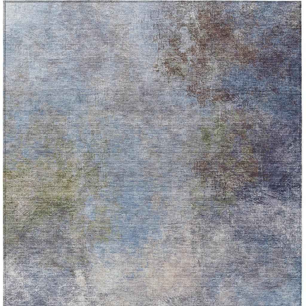 3' X 5' Denim Blue And Ivory Abstract Washable Indoor Outdoor Area Rug