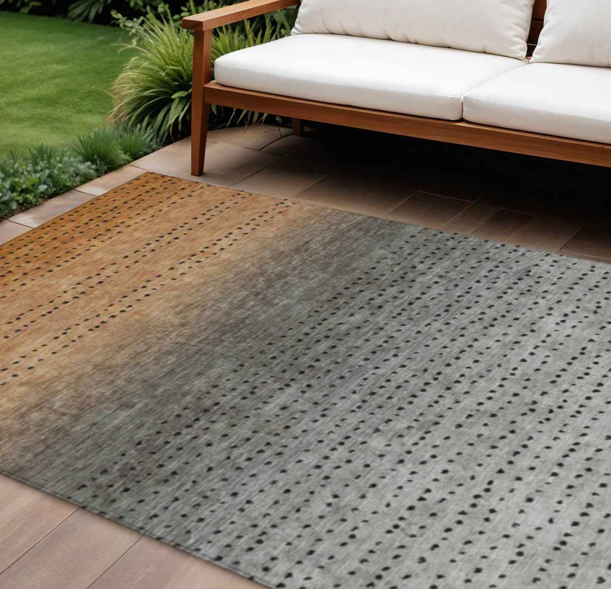8' X 10' Copper And Gray Abstract Washable Indoor Outdoor Area Rug