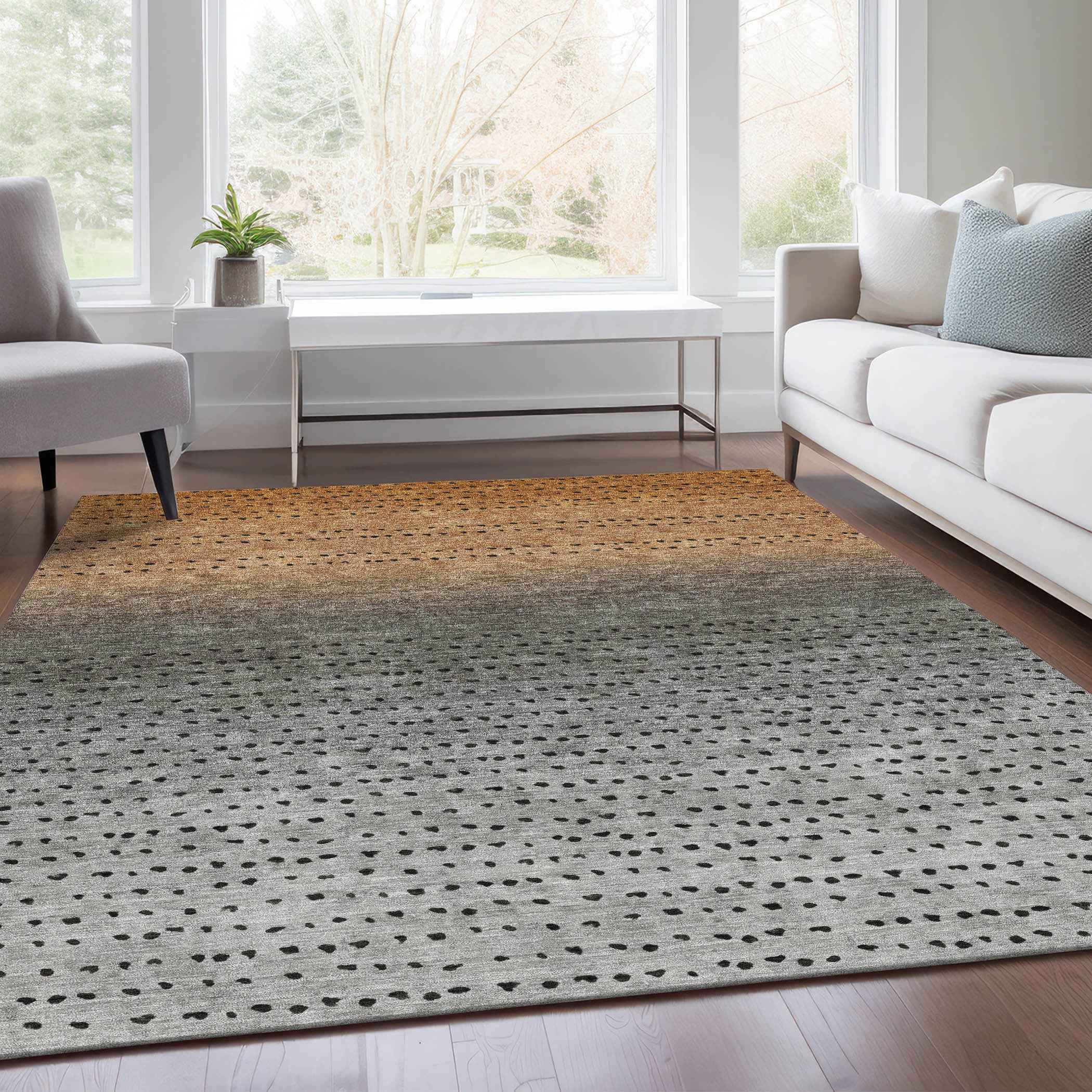 8' X 10' Copper And Gray Abstract Washable Indoor Outdoor Area Rug