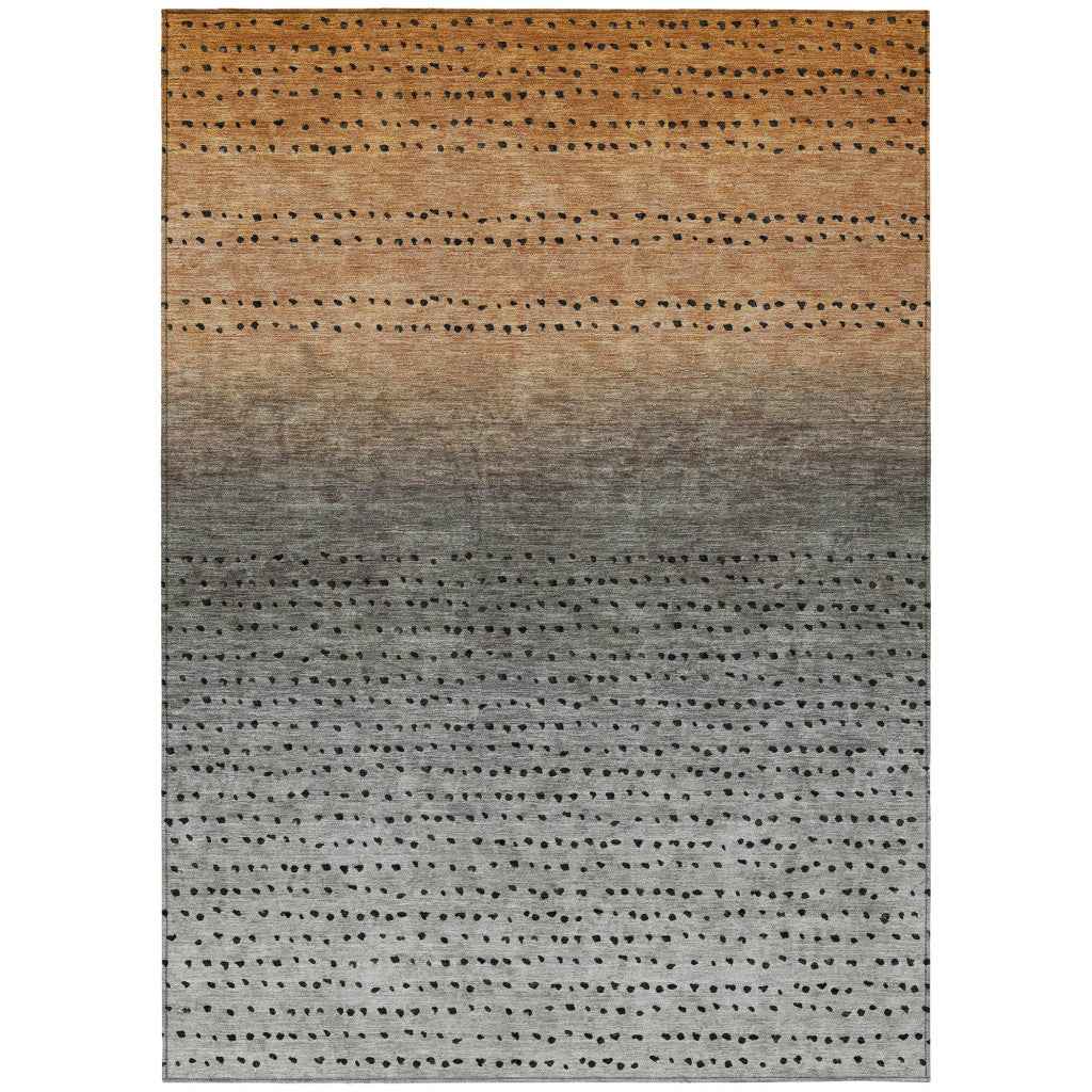 8' X 10' Copper And Gray Abstract Washable Indoor Outdoor Area Rug