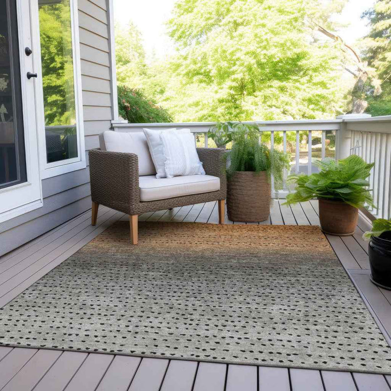 8' X 10' Copper And Gray Abstract Washable Indoor Outdoor Area Rug