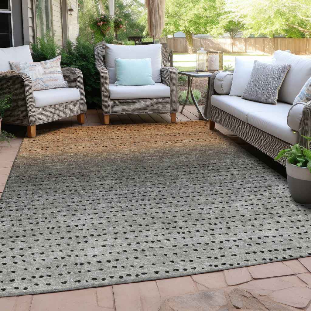 8' X 10' Copper And Gray Abstract Washable Indoor Outdoor Area Rug