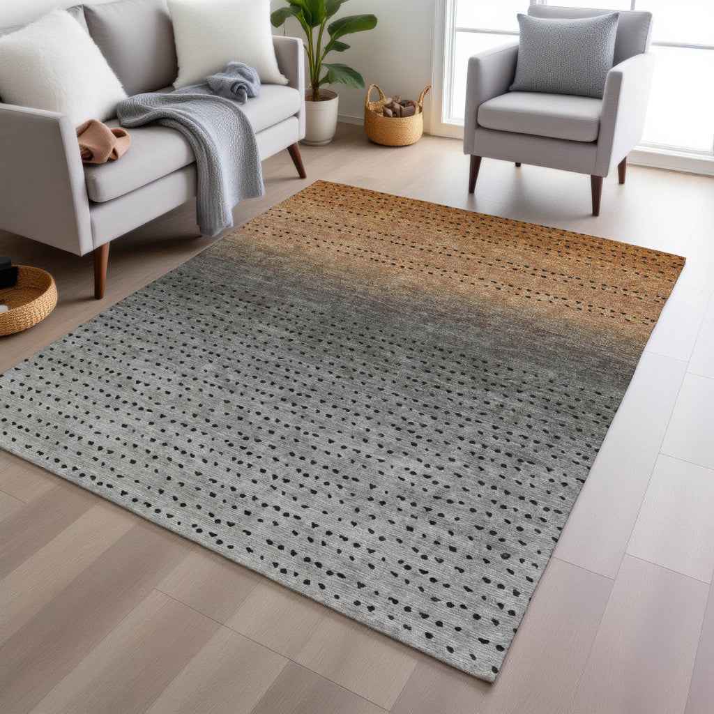 8' X 10' Copper And Gray Abstract Washable Indoor Outdoor Area Rug