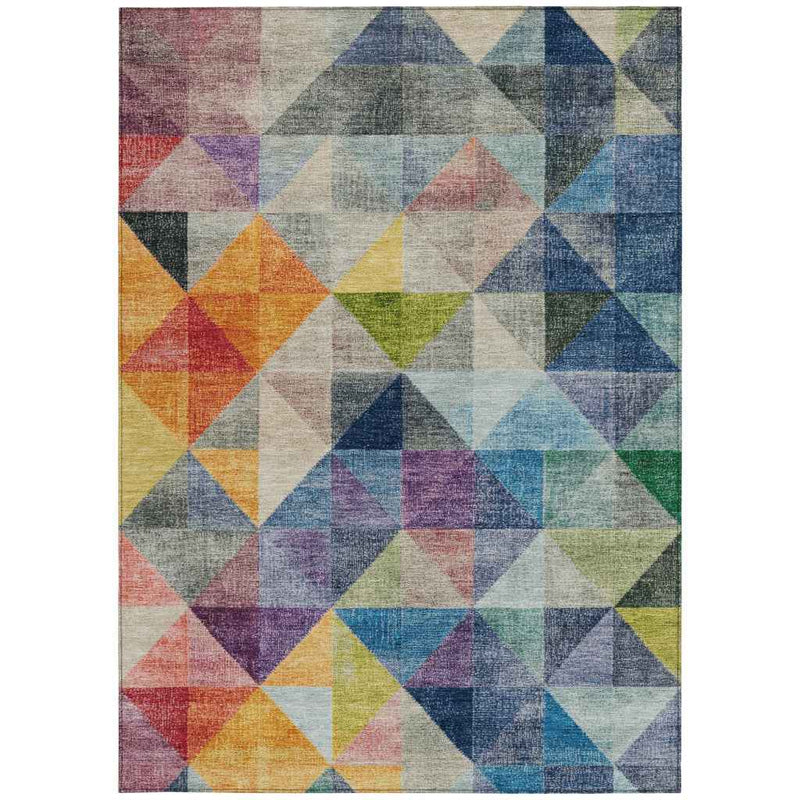 9' X 12' Beige Navy Blue And Orange Geometric Washable Indoor Outdoor Area Rug