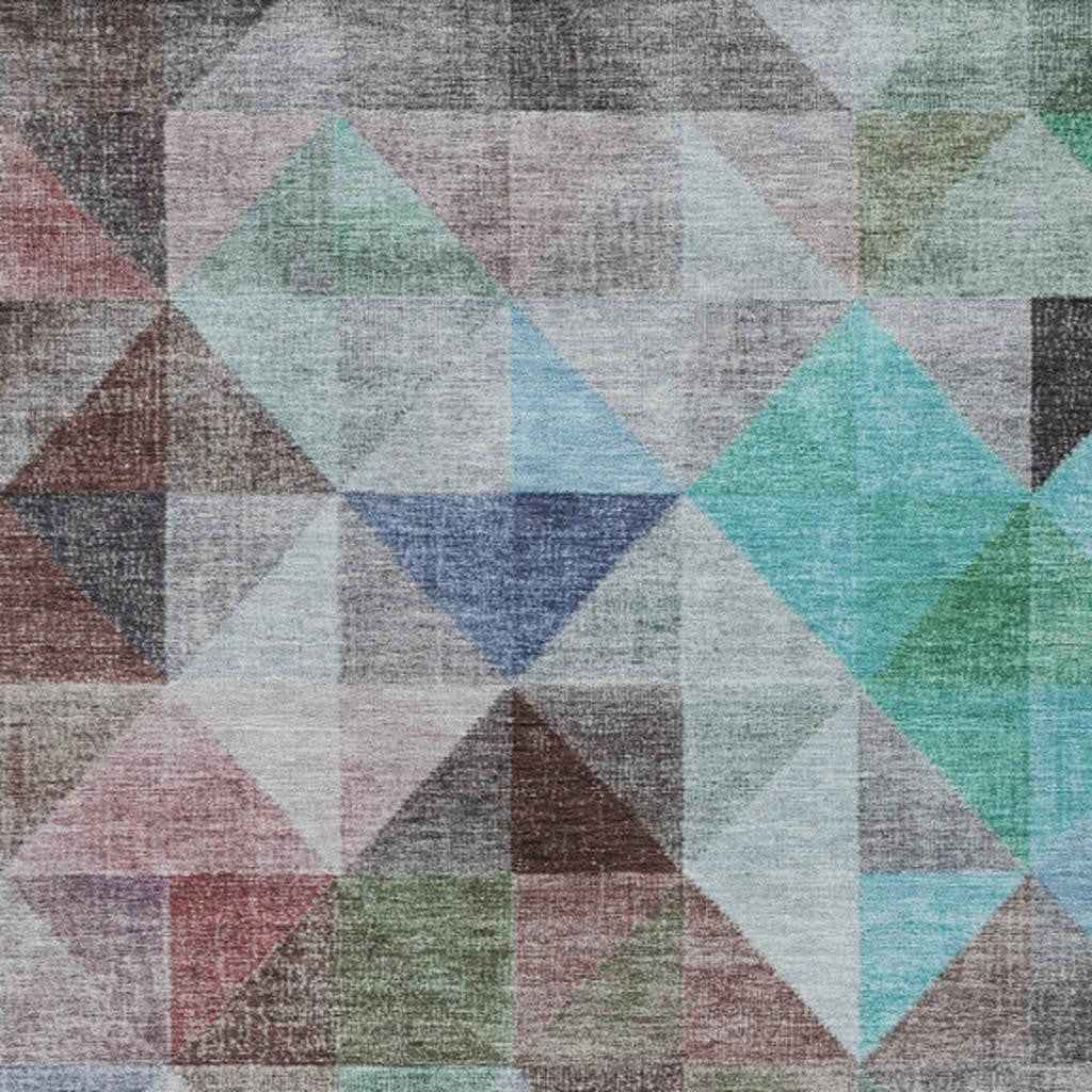 10' X 14' Silver Blue And Purple Geometric Washable Indoor Outdoor Area Rug