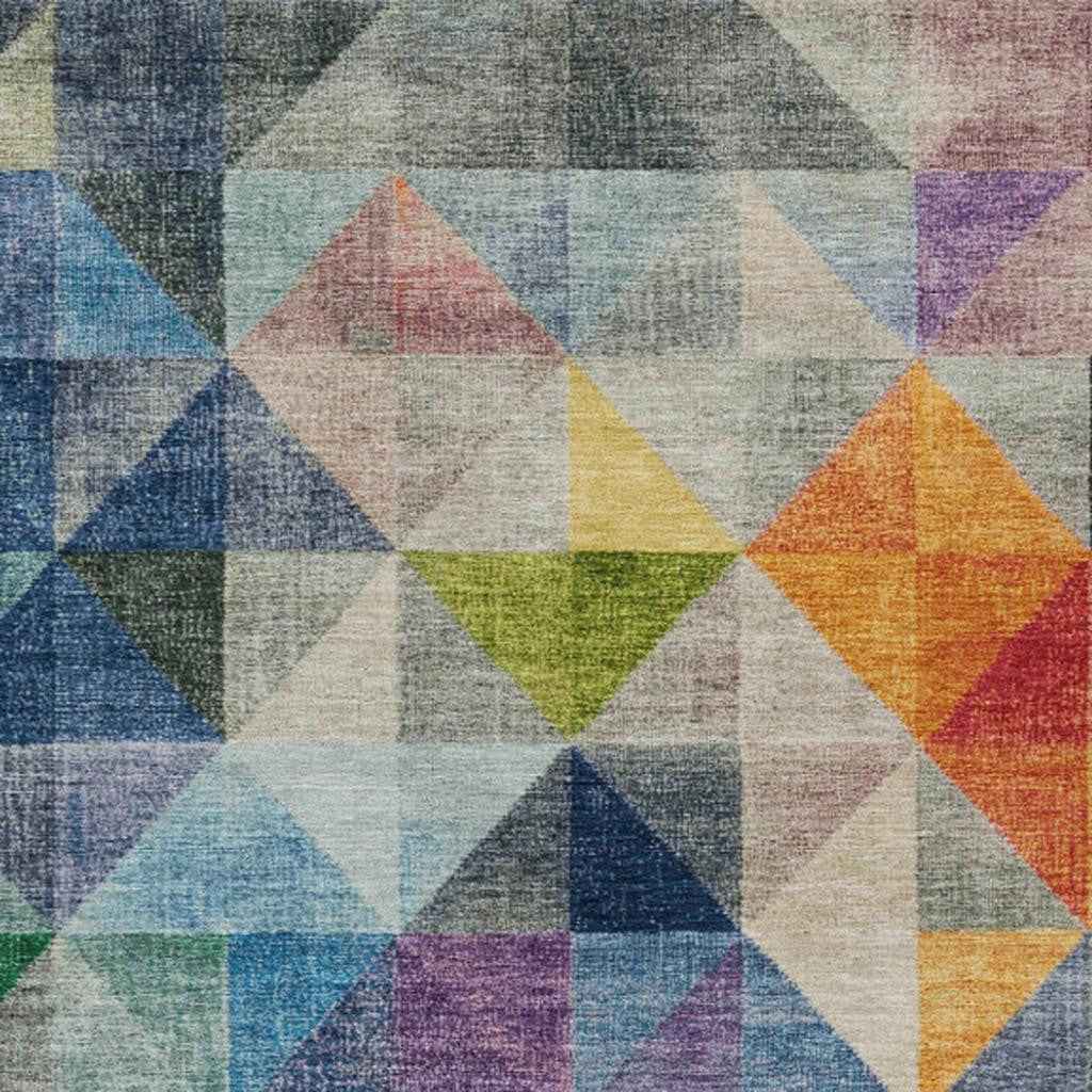 9' X 12' Beige Navy Blue And Orange Geometric Washable Indoor Outdoor Area Rug