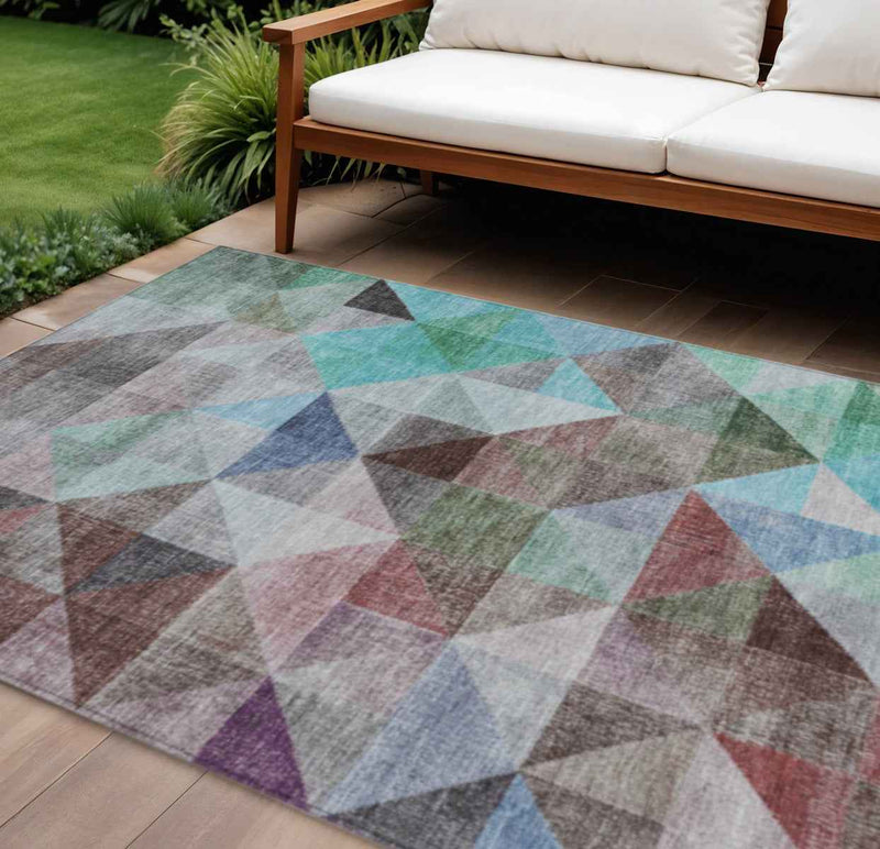 10' X 14' Silver Blue And Purple Geometric Washable Indoor Outdoor Area Rug