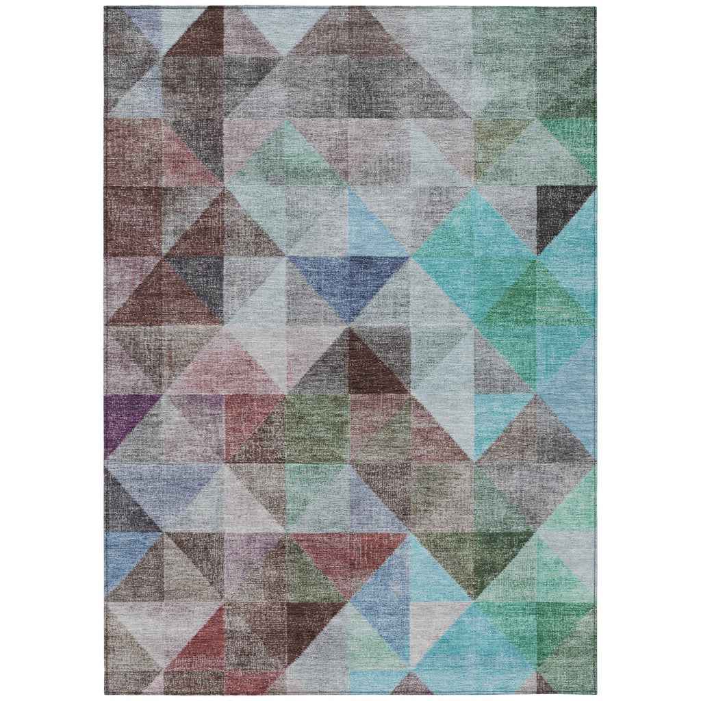 10' X 14' Silver Blue And Purple Geometric Washable Indoor Outdoor Area Rug