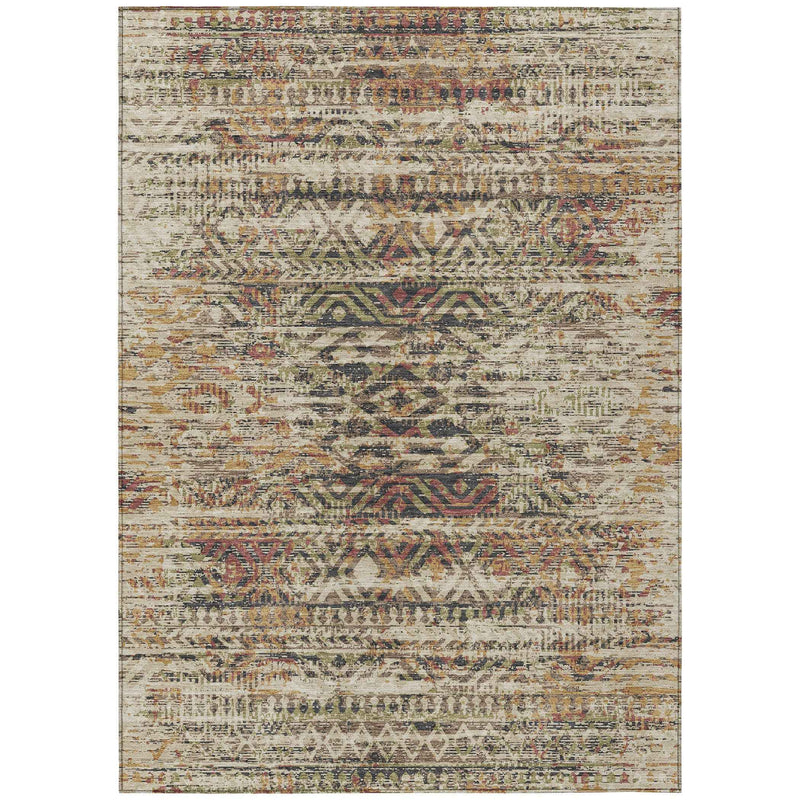 10' X 14' Beige And Fern Green Moroccan Washable Indoor Outdoor Area Rug