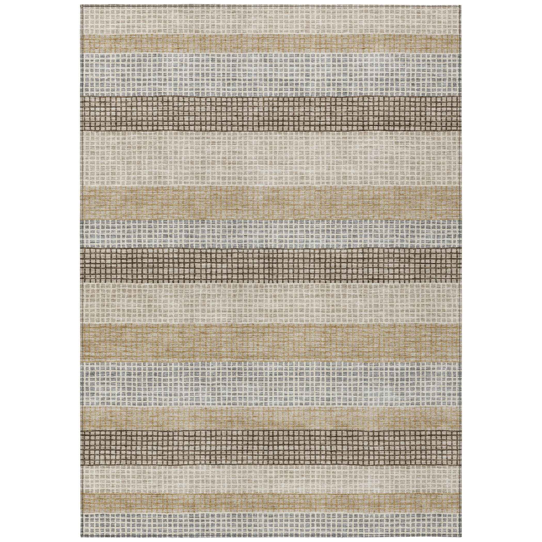 3' X 5' Beige And Ivory Striped Washable Indoor Outdoor Area Rug