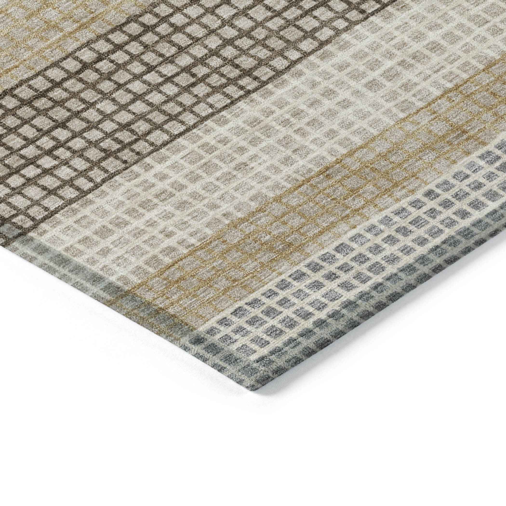 3' X 5' Beige And Ivory Striped Washable Indoor Outdoor Area Rug