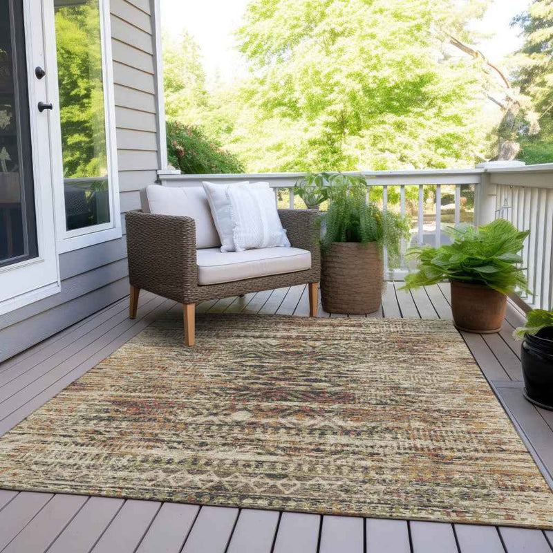 3' X 5' Beige And Fern Green Moroccan Washable Indoor Outdoor Area Rug