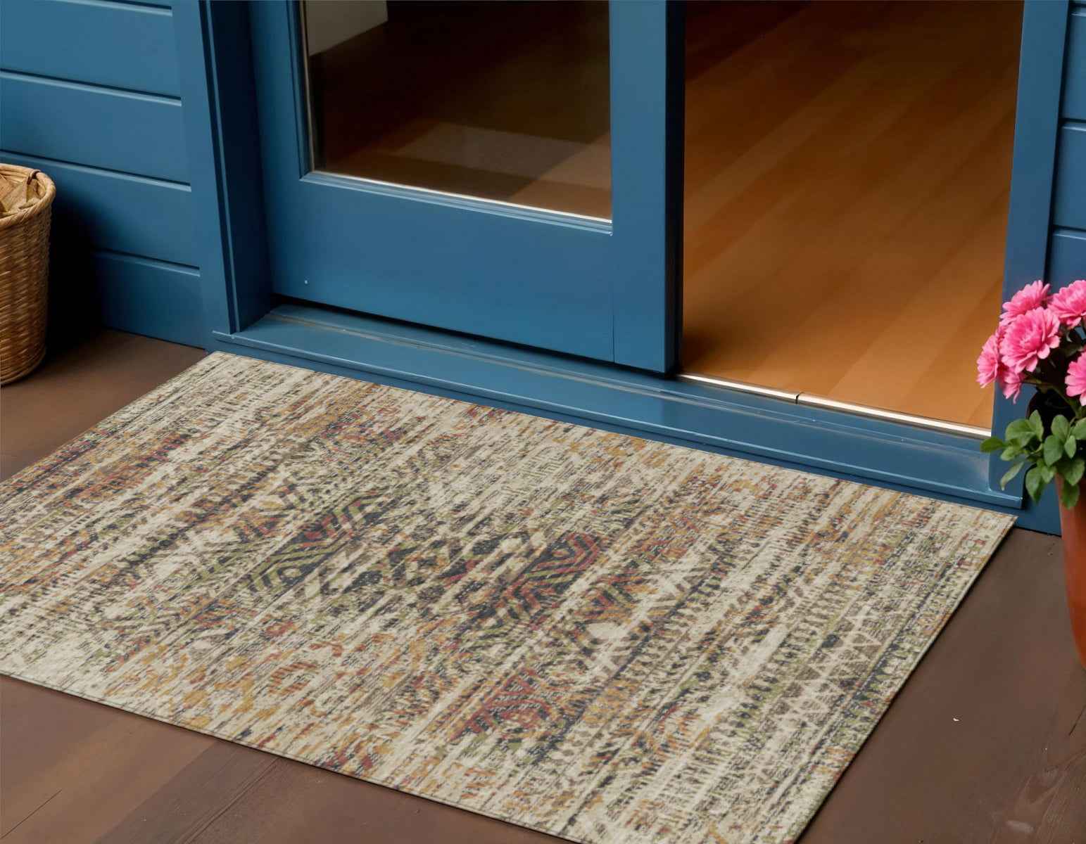 3' X 5' Beige And Fern Green Moroccan Washable Indoor Outdoor Area Rug