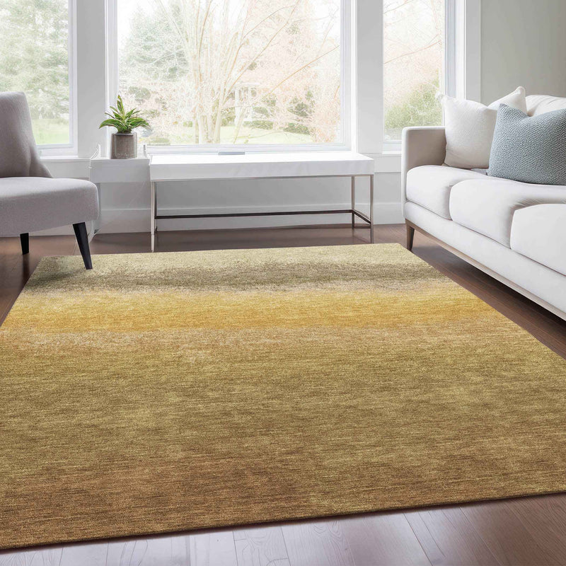 10' X 14' Gold And Wheat Ombre Washable Indoor Outdoor Area Rug