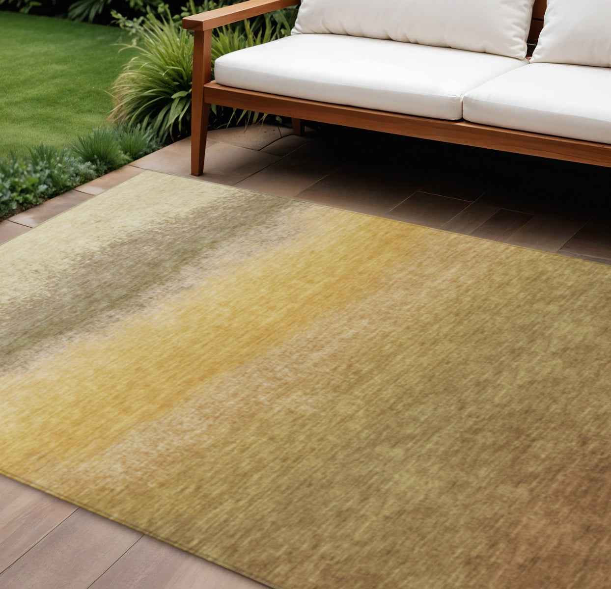 10' X 14' Gold And Wheat Ombre Washable Indoor Outdoor Area Rug