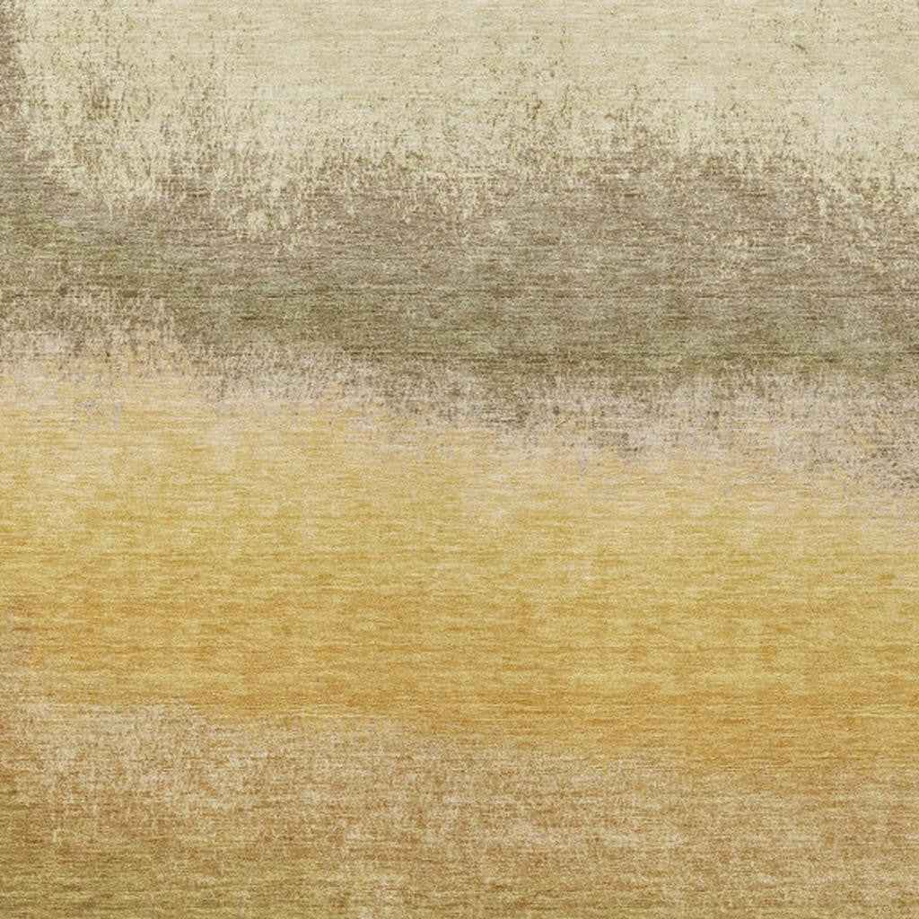10' X 14' Gold And Wheat Ombre Washable Indoor Outdoor Area Rug