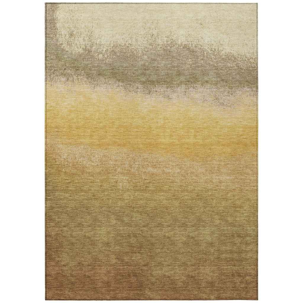 10' X 14' Gold And Wheat Ombre Washable Indoor Outdoor Area Rug