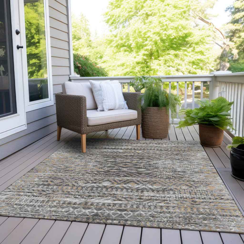 10' X 14' Gray And Beige Moroccan Washable Indoor Outdoor Area Rug