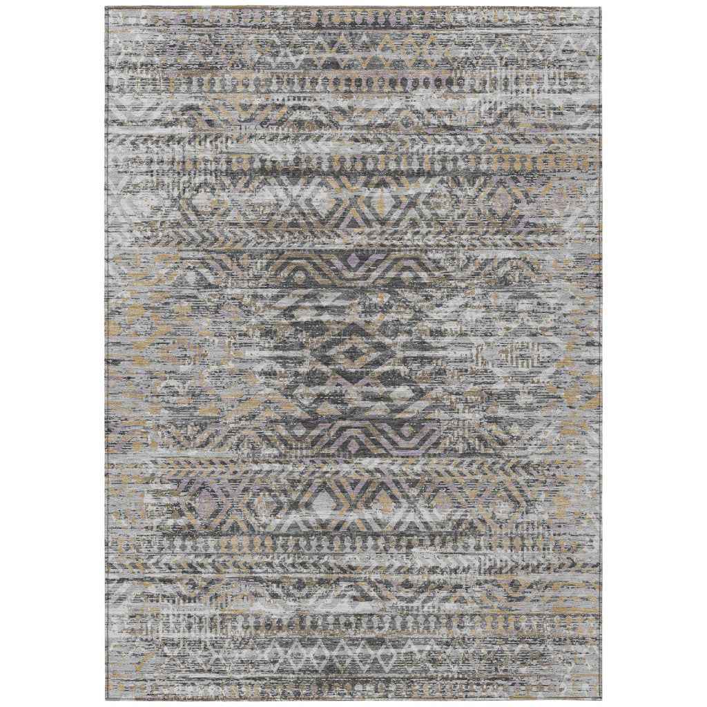 10' X 14' Gray And Beige Moroccan Washable Indoor Outdoor Area Rug
