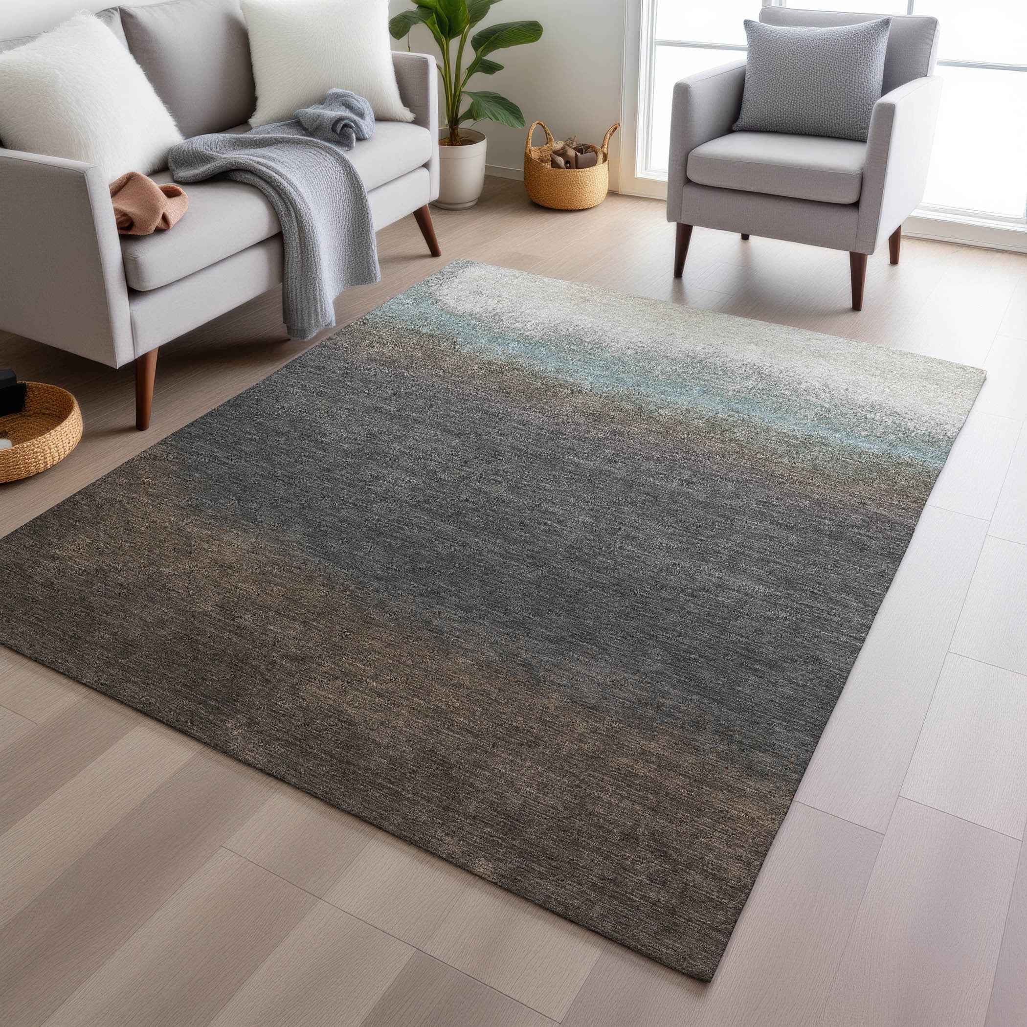 3' X 5' Brown And Beige Ombre Washable Indoor Outdoor Area Rug