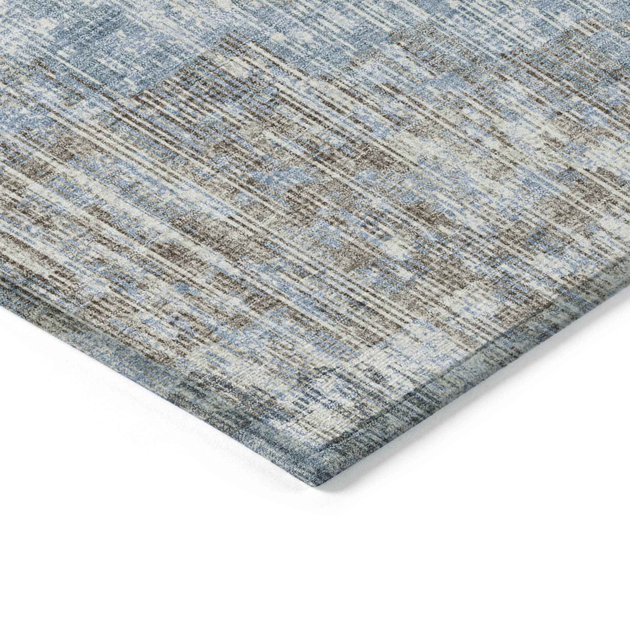 5' X 8' Denim Blue And Beige Geometric Washable Indoor Outdoor Area Rug