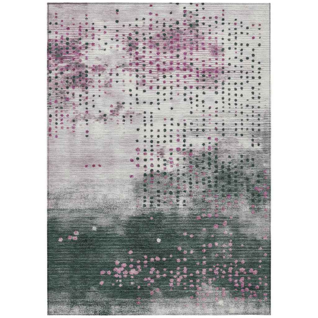 3' X 5' Blush And Emerald Geometric Washable Indoor Outdoor Area Rug