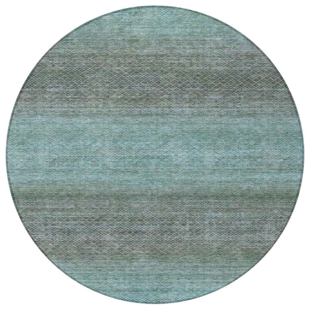 8' Teal Blue And Brown Round Geometric Washable Indoor Outdoor Area Rug