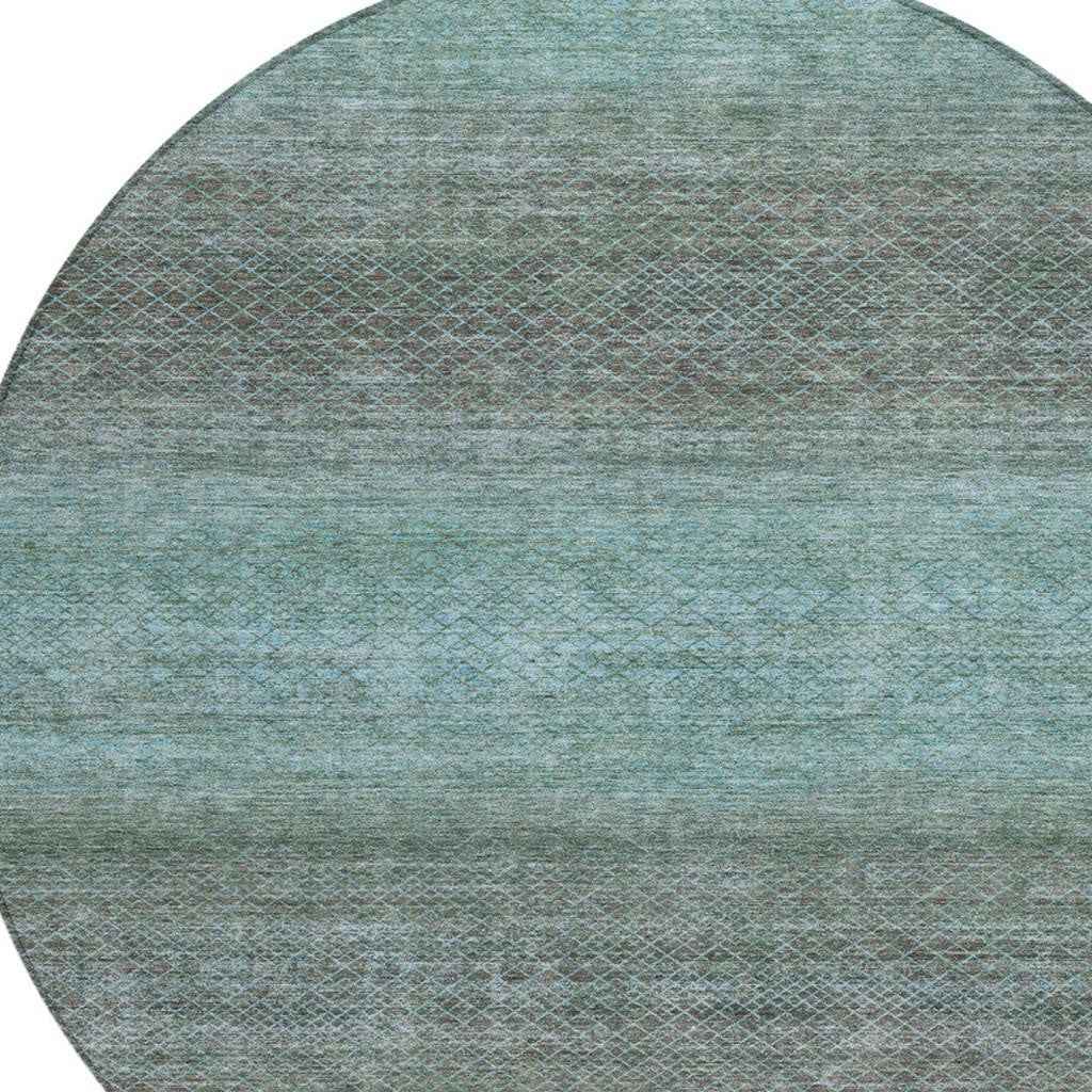 8' Teal Blue And Brown Round Geometric Washable Indoor Outdoor Area Rug