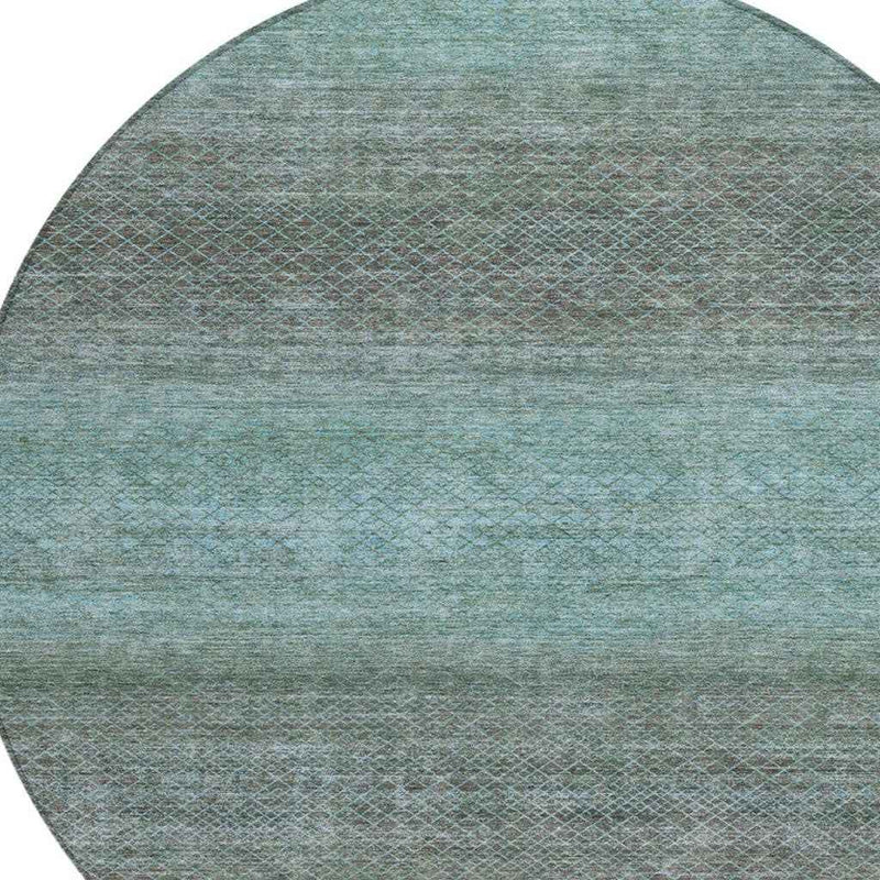 8' Teal Blue And Brown Round Geometric Washable Indoor Outdoor Area Rug