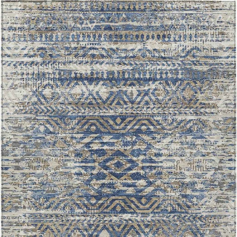 3' X 5' Blue And Beige Moroccan Washable Indoor Outdoor Area Rug