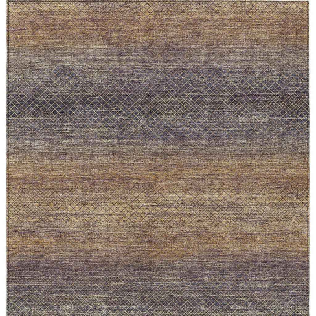 8' X 10' Eggplant And Brown Geometric Washable Indoor Outdoor Area Rug
