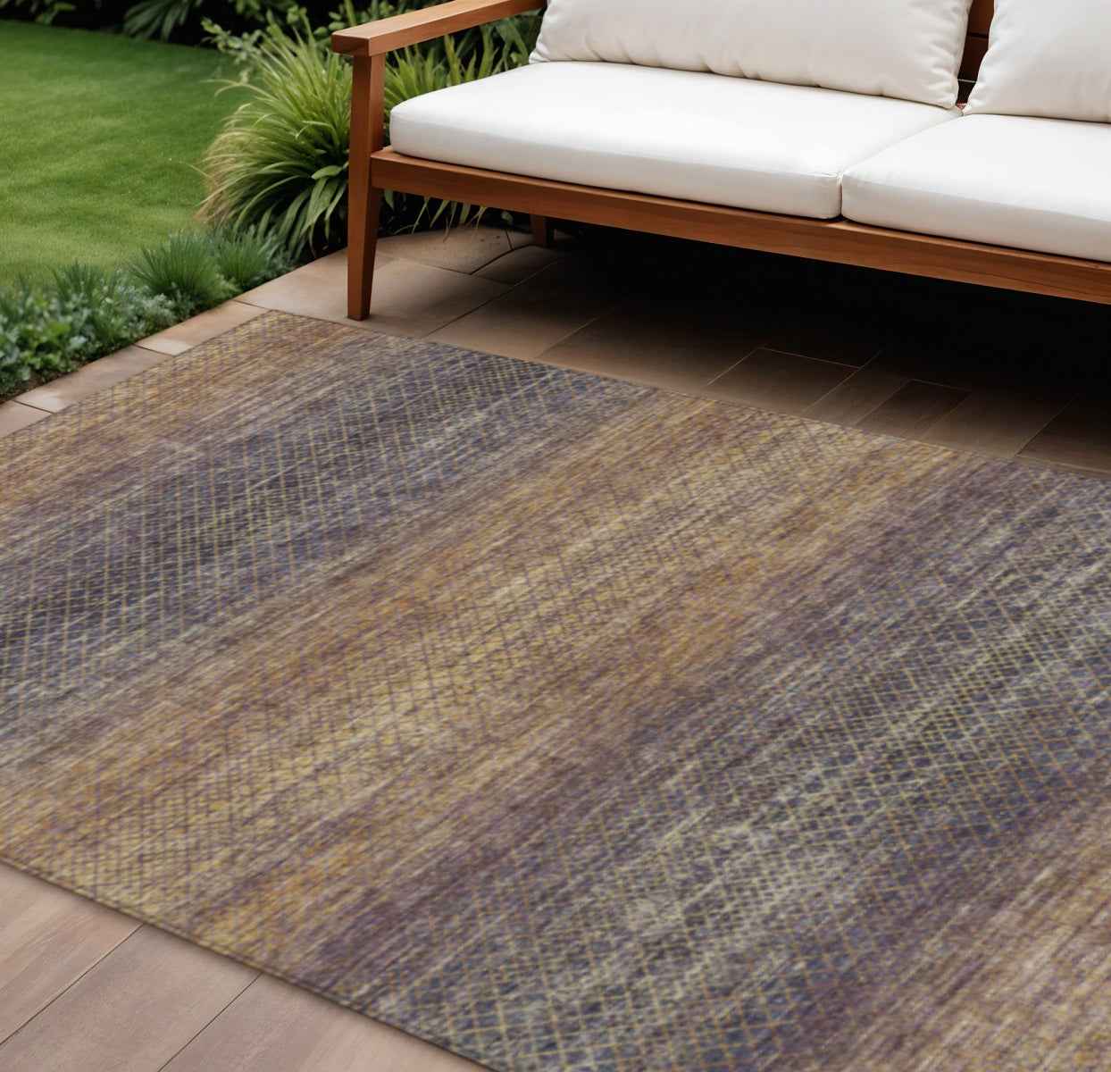8' X 10' Eggplant And Brown Geometric Washable Indoor Outdoor Area Rug