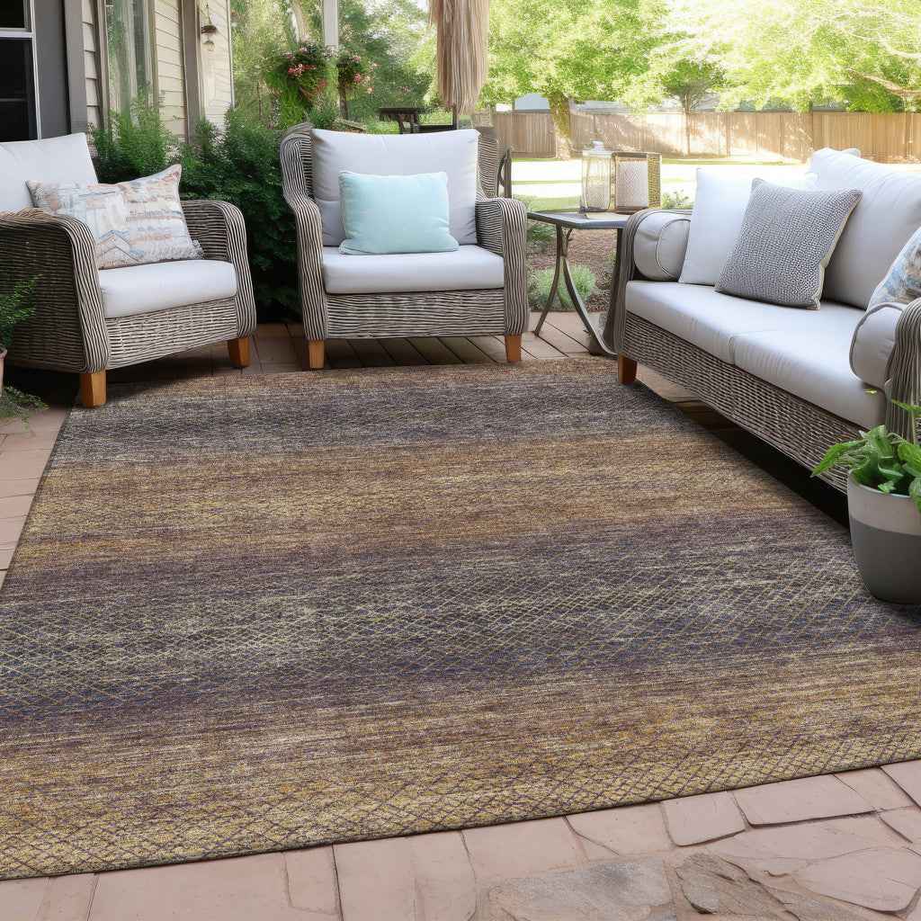 8' X 10' Eggplant And Brown Geometric Washable Indoor Outdoor Area Rug