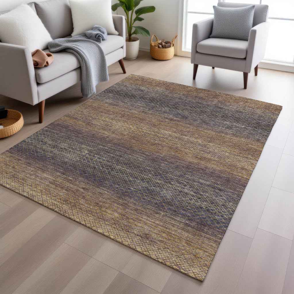 8' X 10' Eggplant And Brown Geometric Washable Indoor Outdoor Area Rug