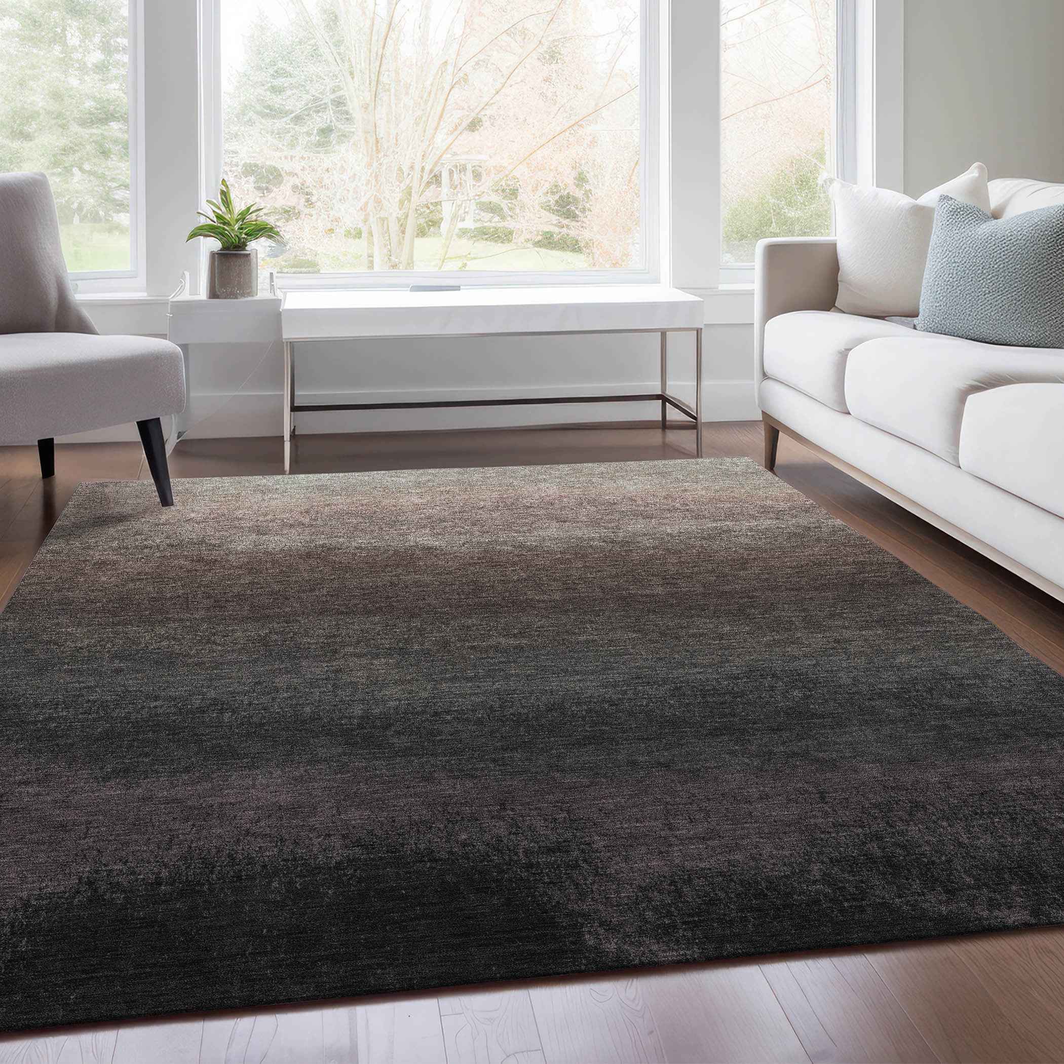 10' X 14' Black And Silver Ombre Washable Indoor Outdoor Area Rug