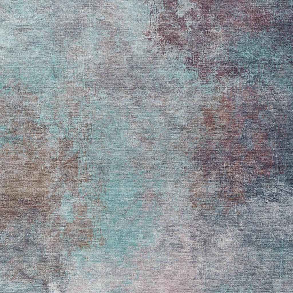 8' X 10' Teal Blue And Blush Abstract Washable Indoor Outdoor Area Rug