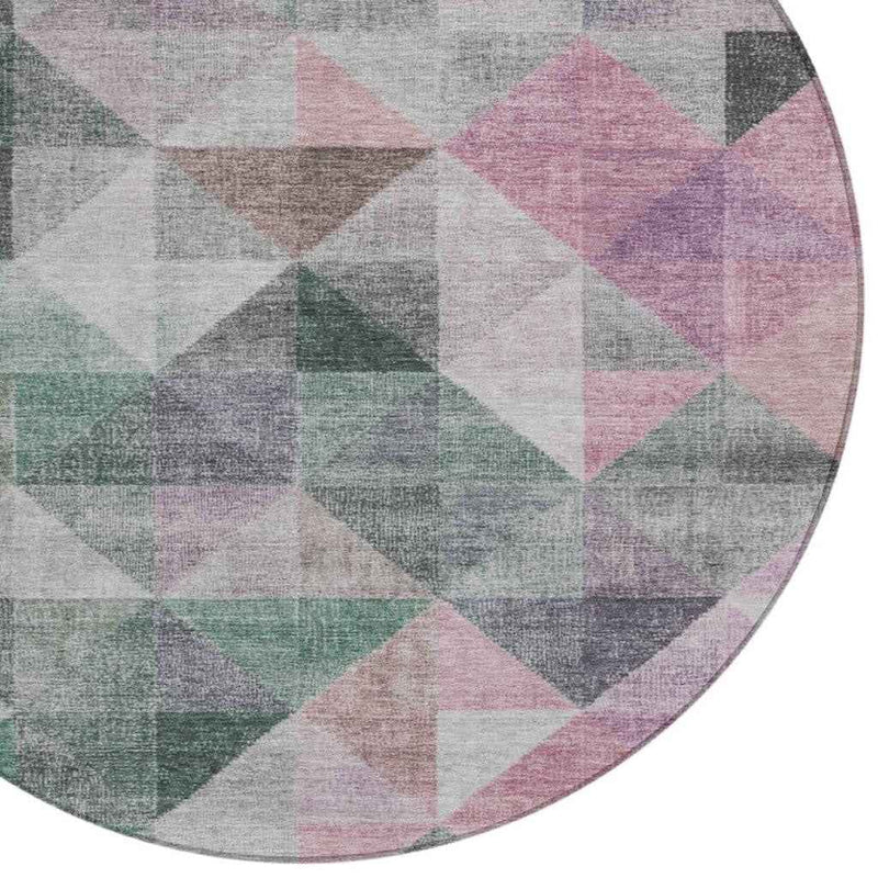 8' Blush And Green Round Geometric Washable Indoor Outdoor Area Rug