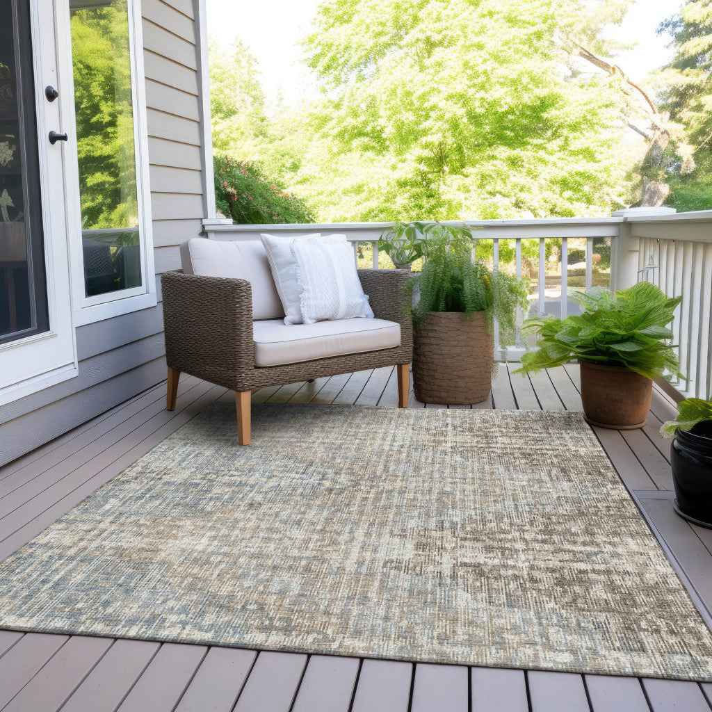 3' X 5' Beige And Gray Geometric Washable Indoor Outdoor Area Rug