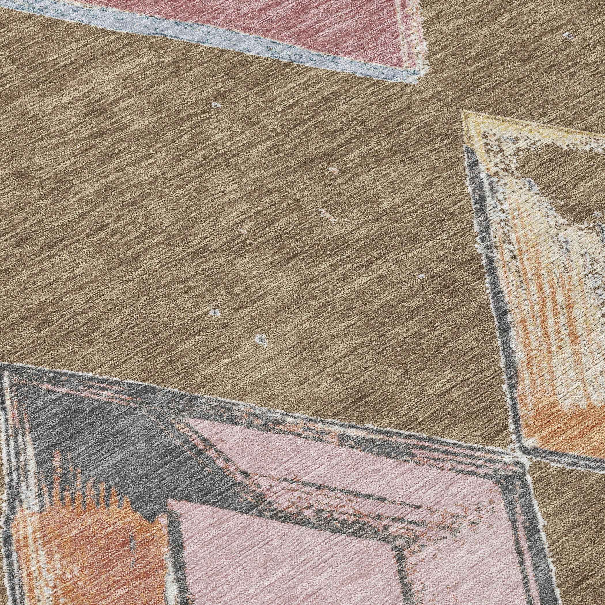 8' X 10' Brown Mauve And Charcoal Geometric Washable Indoor Outdoor Area Rug