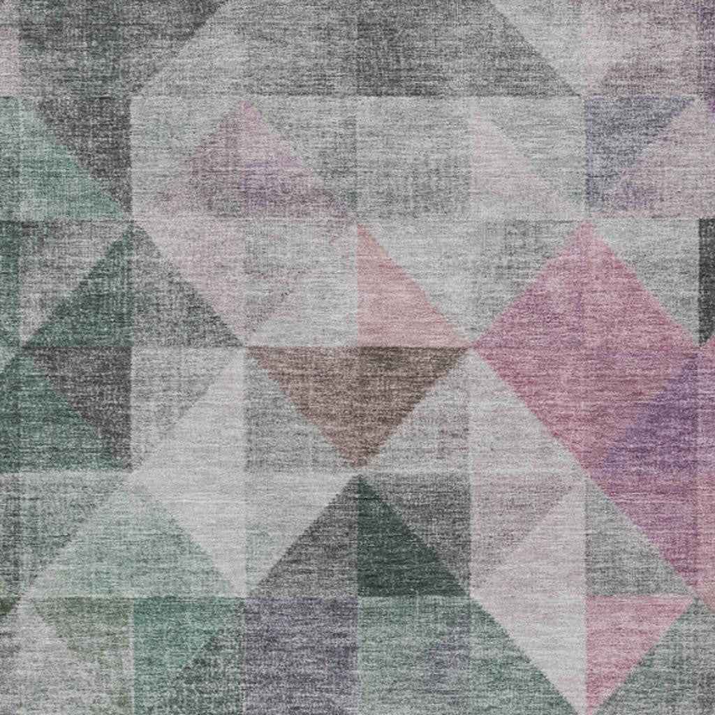 8' X 10' Blush And Green Geometric Washable Indoor Outdoor Area Rug