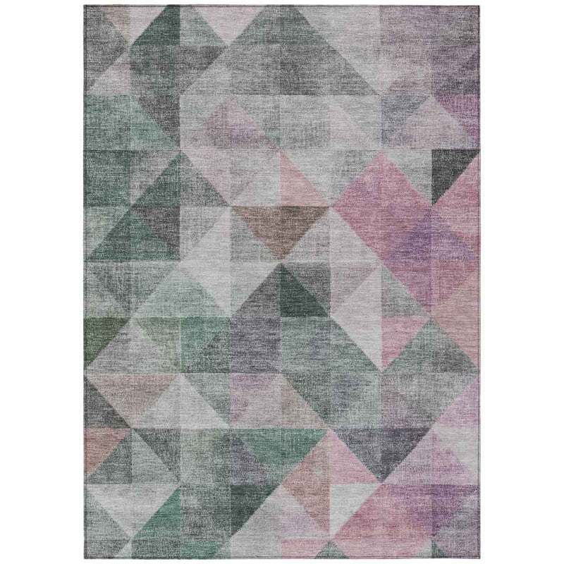 8' X 10' Blush And Green Geometric Washable Indoor Outdoor Area Rug