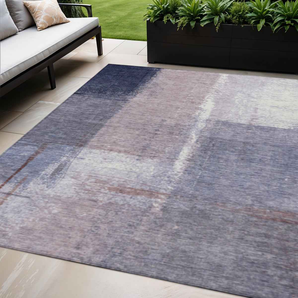 5' X 8' Lavender And Ivory Abstract Washable Indoor Outdoor Area Rug
