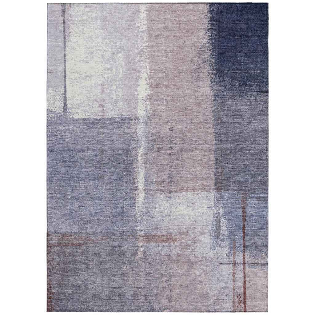 5' X 8' Lavender And Ivory Abstract Washable Indoor Outdoor Area Rug