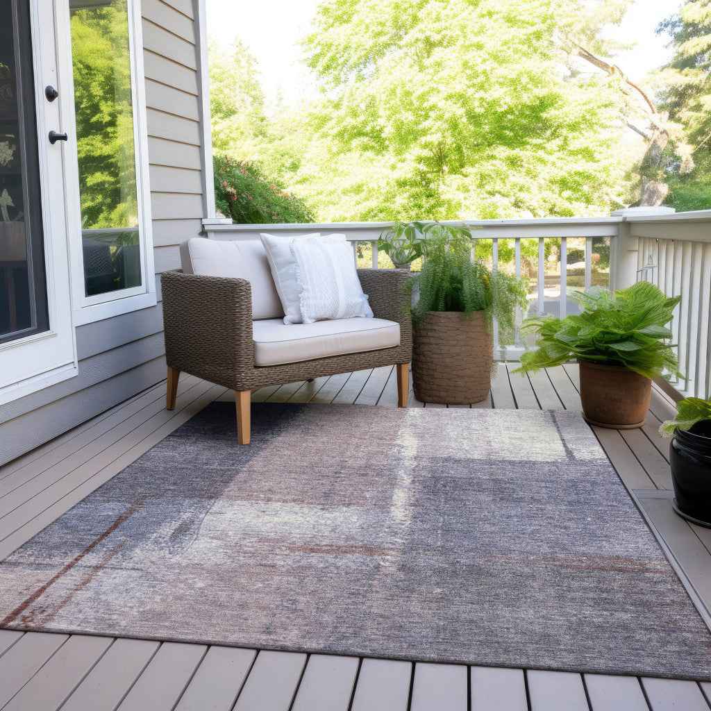 5' X 8' Lavender And Ivory Abstract Washable Indoor Outdoor Area Rug