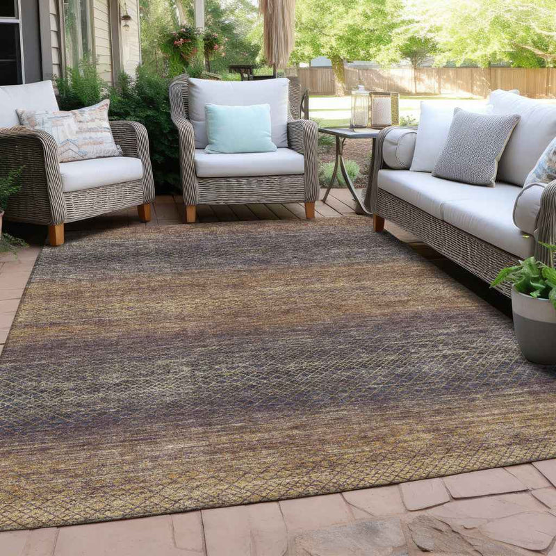 10' X 14' Eggplant And Brown Geometric Washable Indoor Outdoor Area Rug