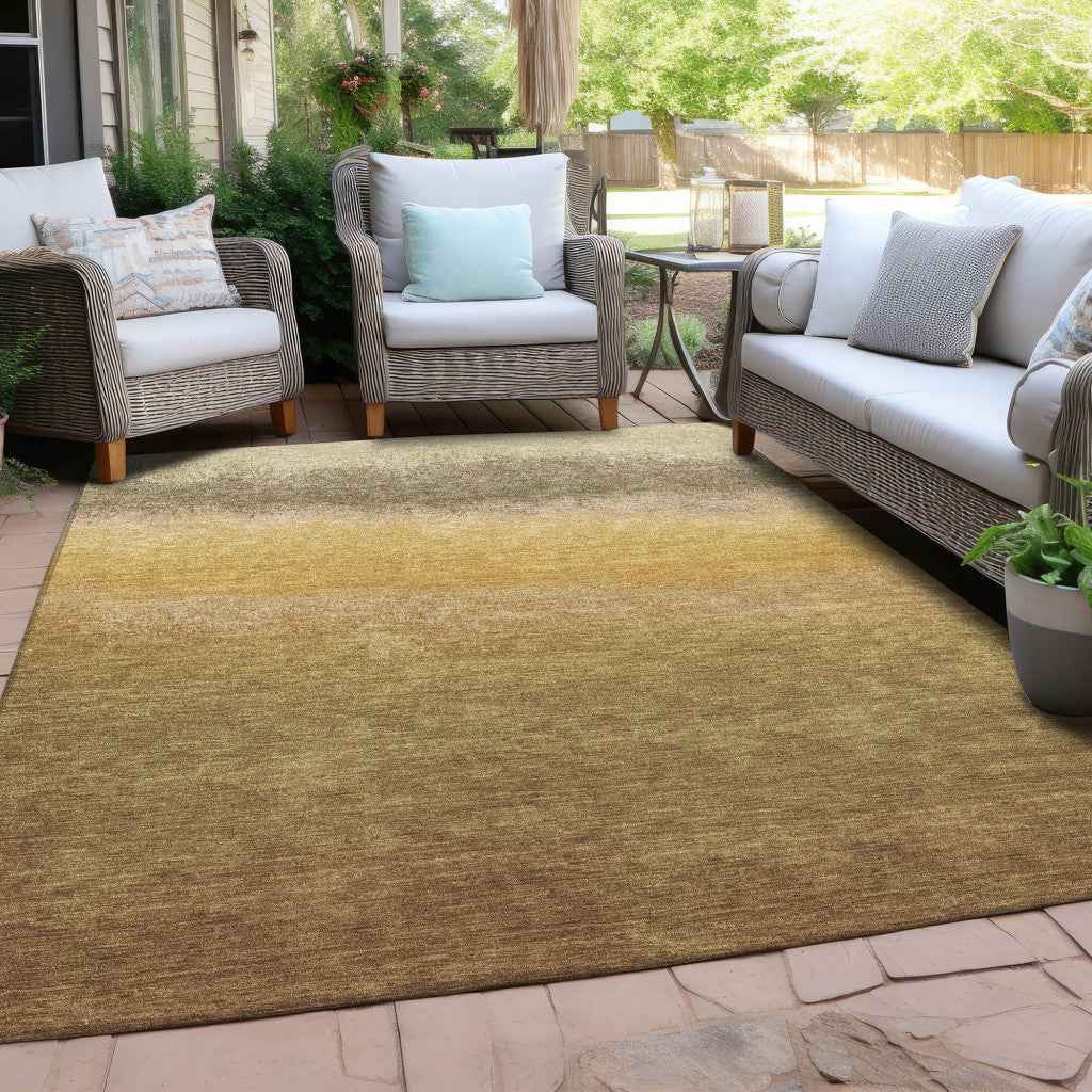 5' X 8' Gold And Wheat Ombre Washable Indoor Outdoor Area Rug