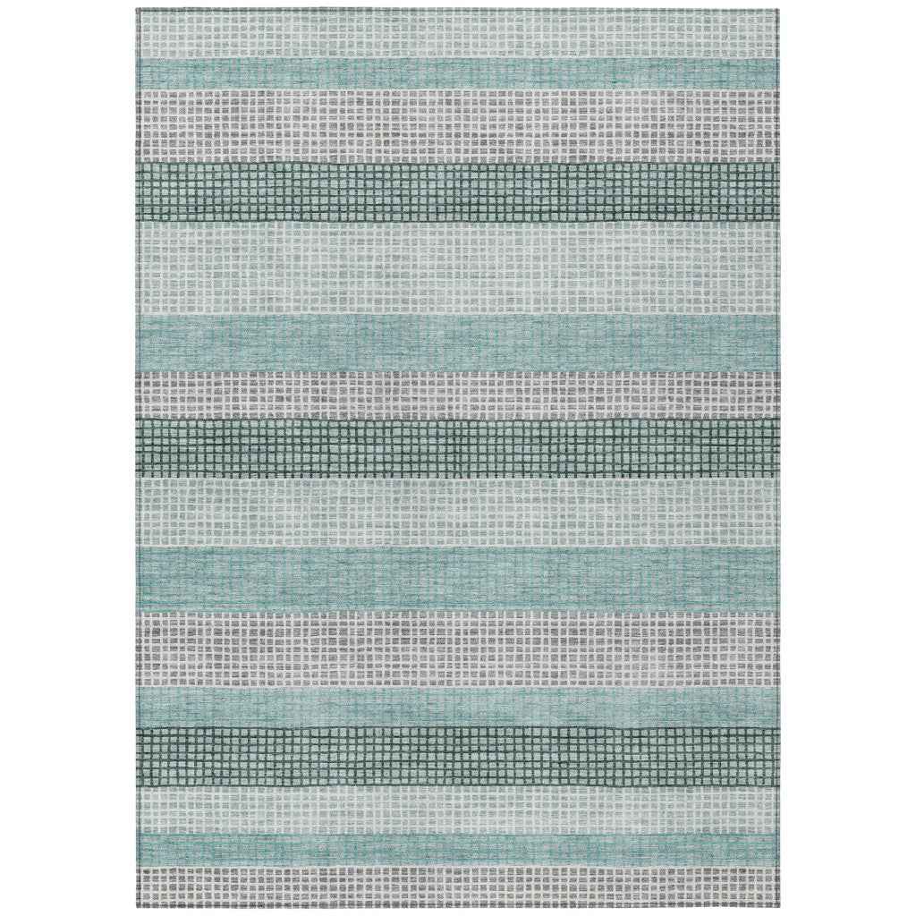 3' X 5' Teal Blue And Ivory Striped Washable Indoor Outdoor Area Rug